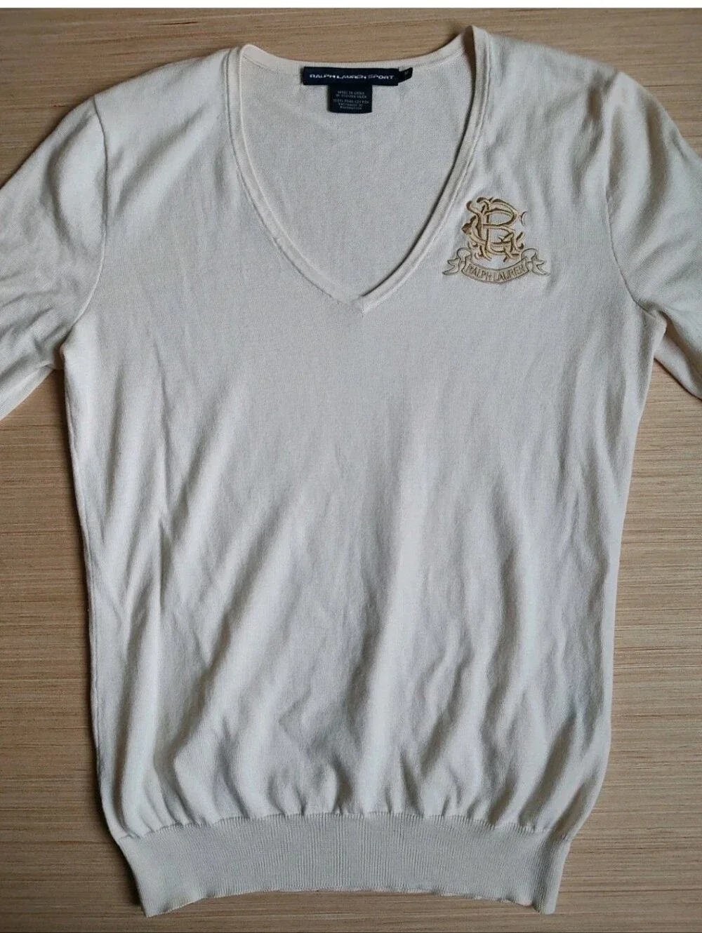 Ralph Lauren Knit Beige Cream Pullover Sweater Pima Cotton Embroidered Logo M